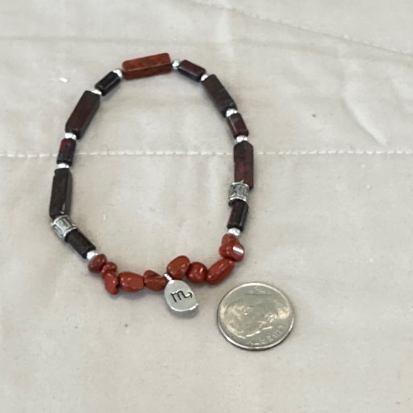 Poppy Jasper & Red Jasper Stone stretchy bracelet, w/Scorpio charm - Picture 13 of 16